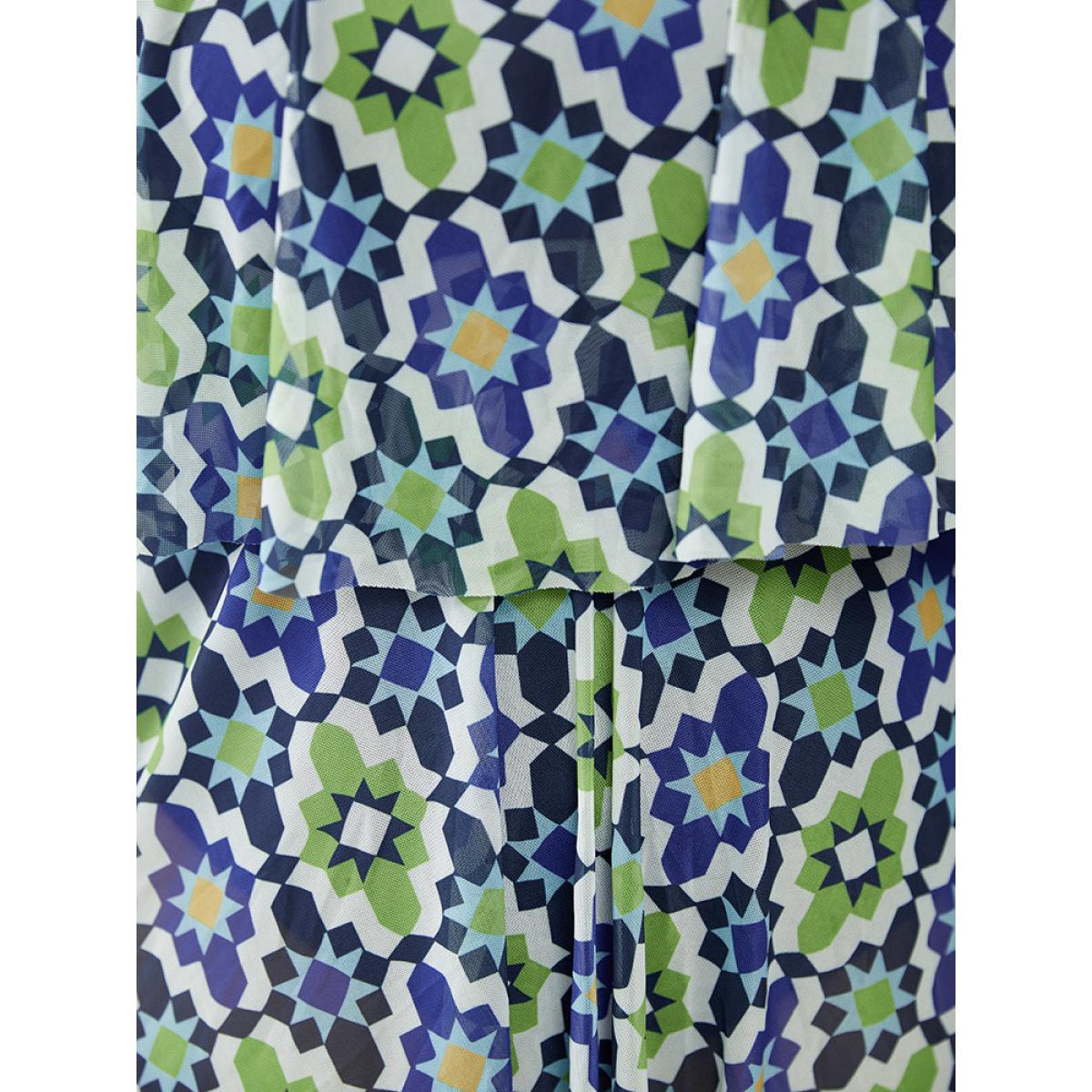 Plus Size Bandana & Geo Crisscross Ruffle Tiered Swim Dress Women's Swimwear Multicolor Skinny V-neck High stretch Curve Swim Dresses BloomChic 28/5X Product Image