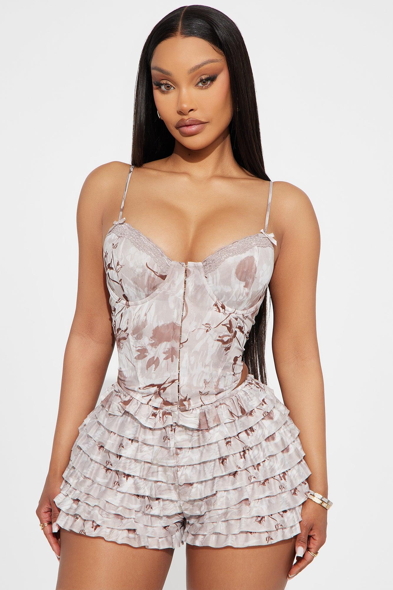 Eva Mesh Bloomer Short Set - Brown/combo Female Product Image