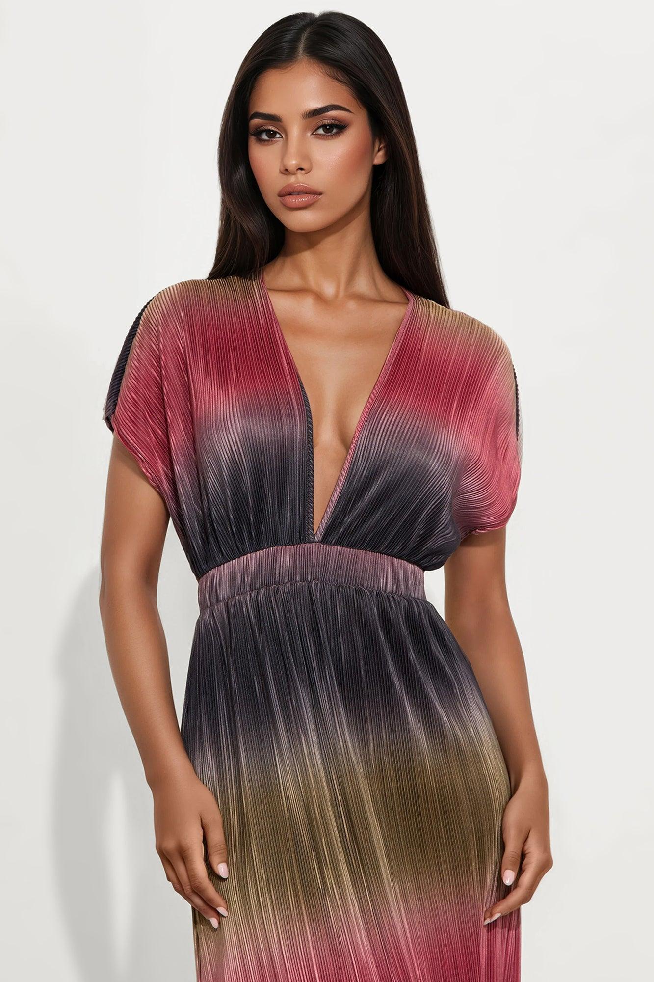 Mercedes Plisse Maxi Dress - Olive/combo Female Product Image