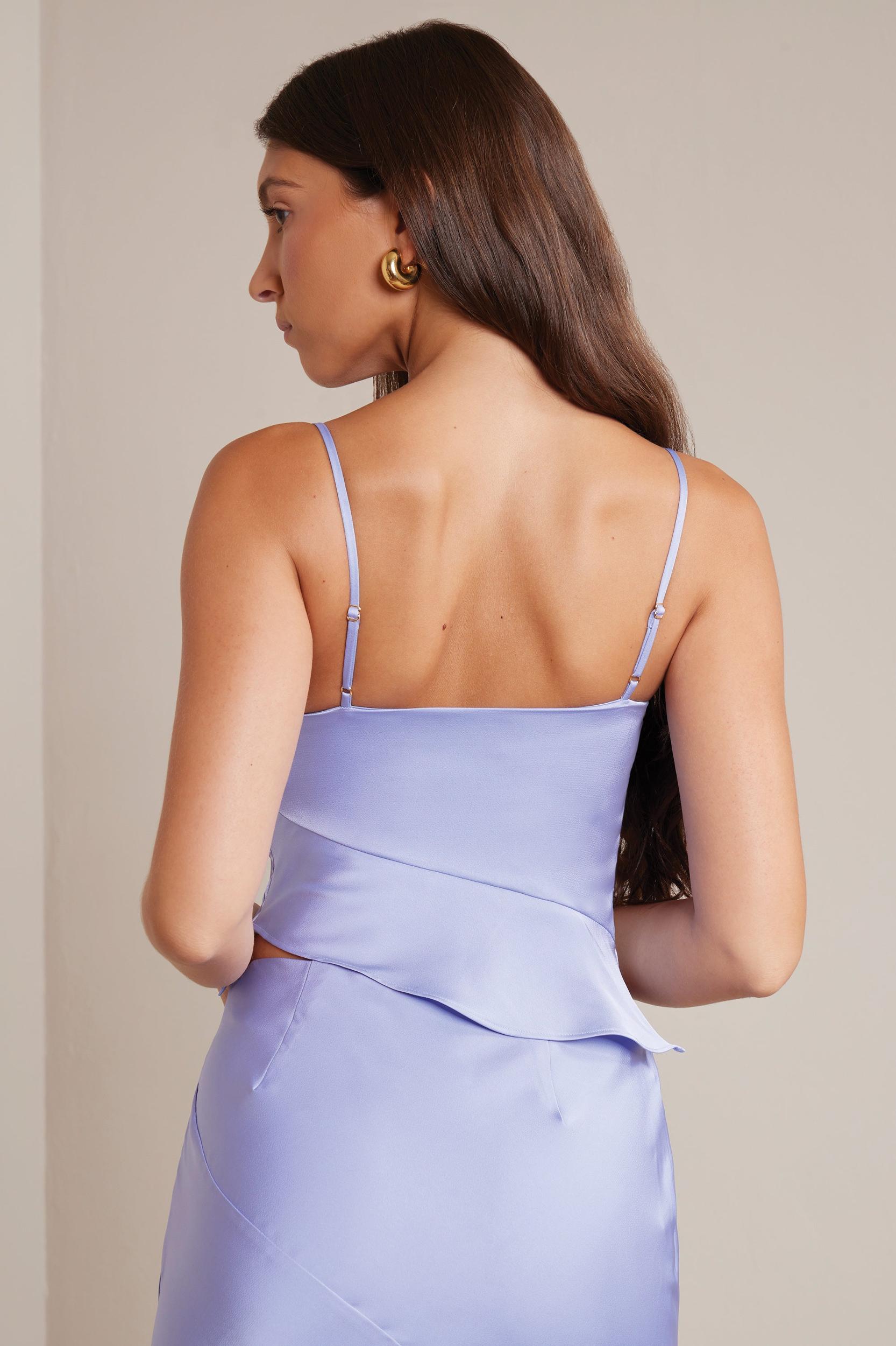 Bias Cut Satin Cowl Neck Crop Top in Periwinkle Product Image