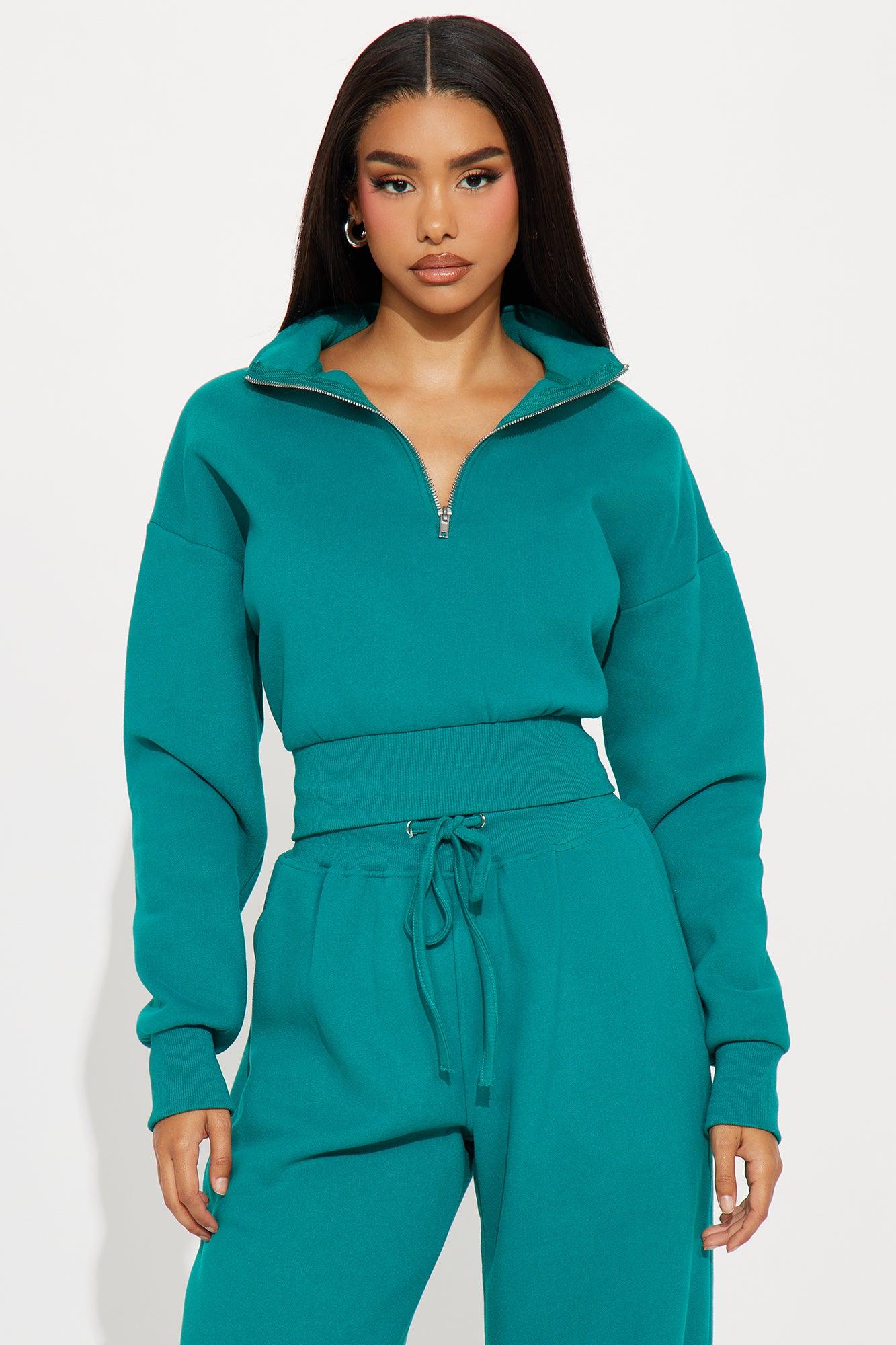 Chill In Style Quarter Zip Pant Set - Teal Female Product Image