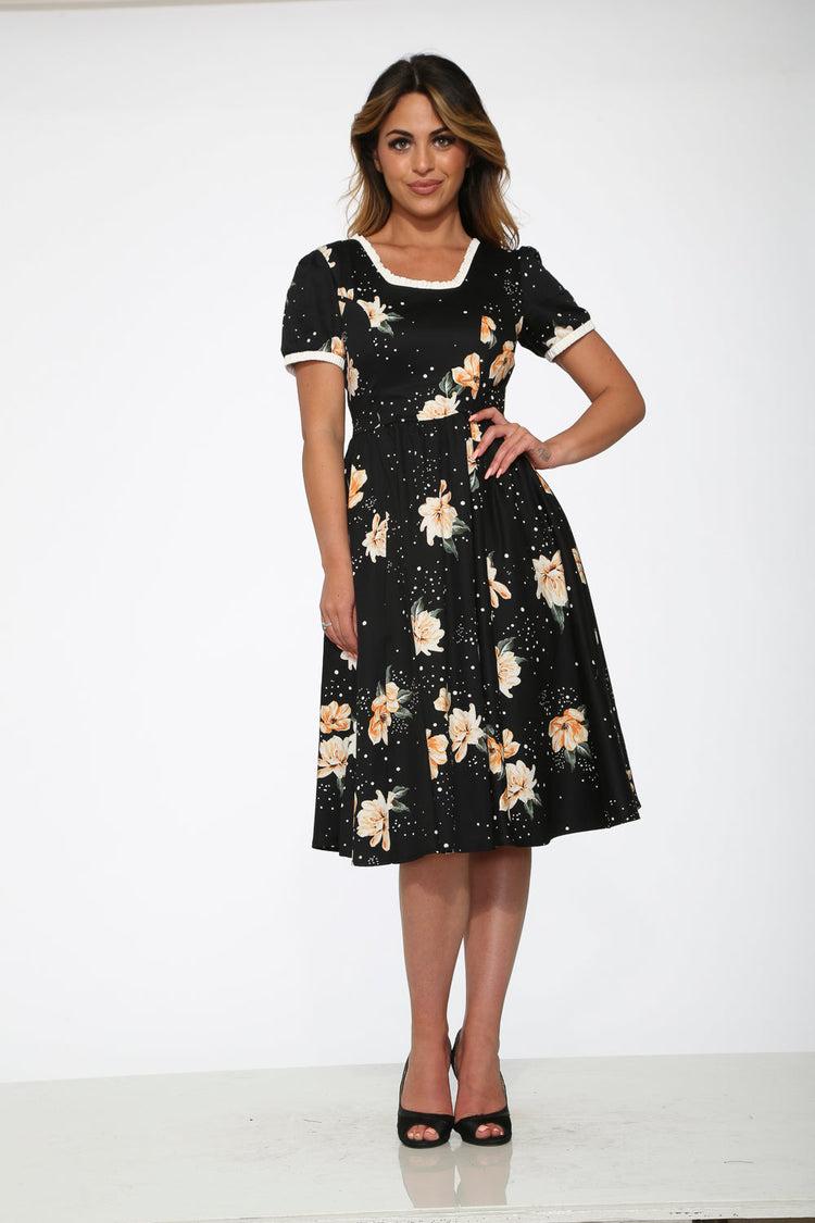 Black & Yellow Floral Swing Dress Product Image