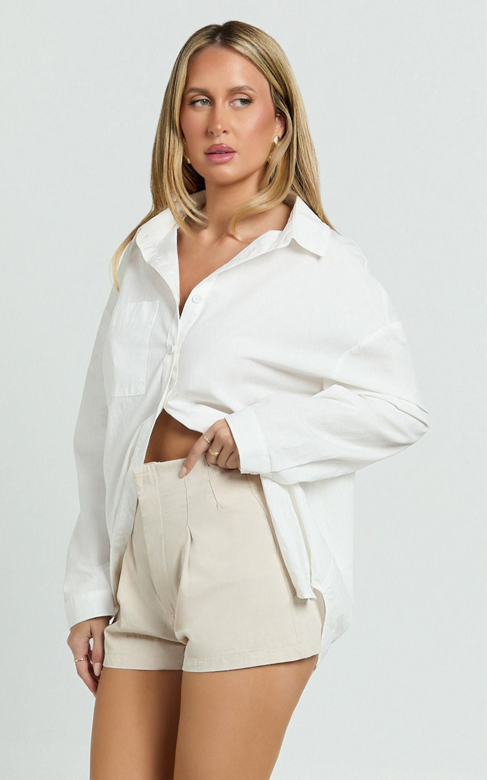 Elyssa Shorts - Pleat Detail Shorts in Beige Product Image