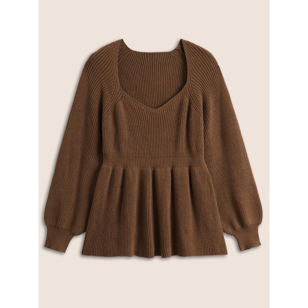 Plus Size Supersoft Essentials Solid Square Neck Raglan Sleeve Pullover Chocolate Women Elegant Long Sleeve Square Neck Everyday Pullovers BloomChic 28/5X Product Image
