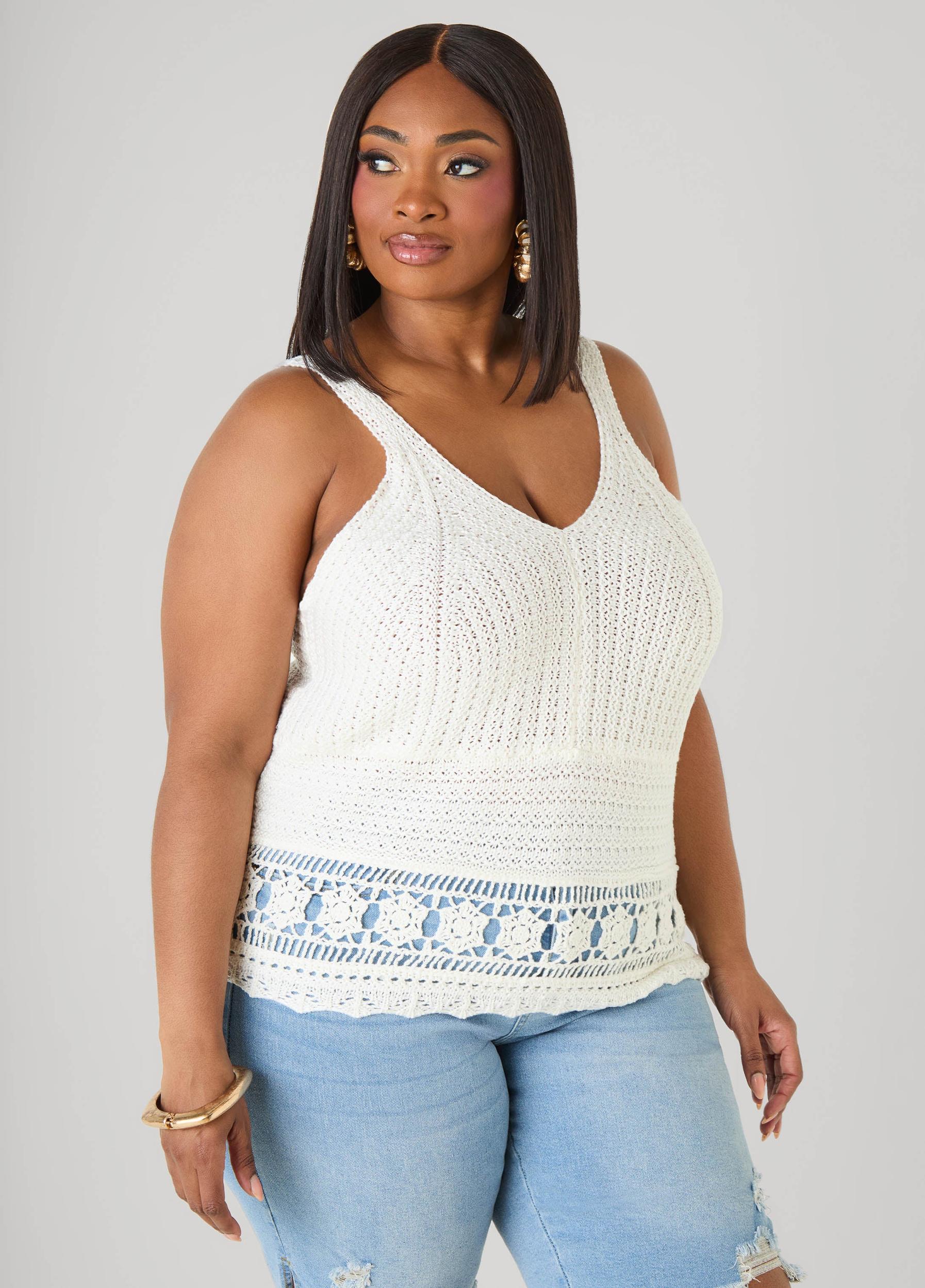 Crochet V Neck Top Product Image