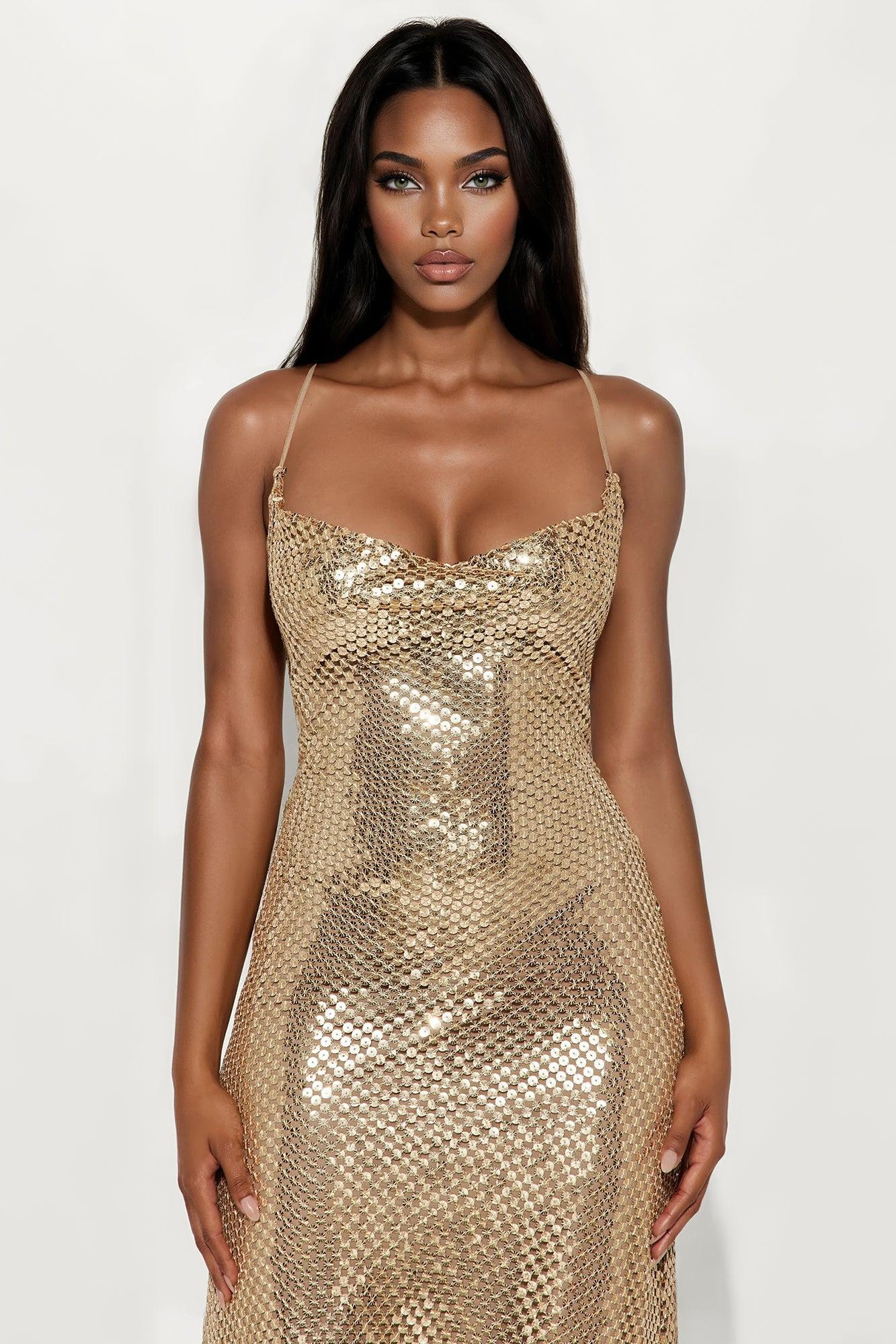 Show Stopper Sequin Maxi Dress - Gold Female Product Image