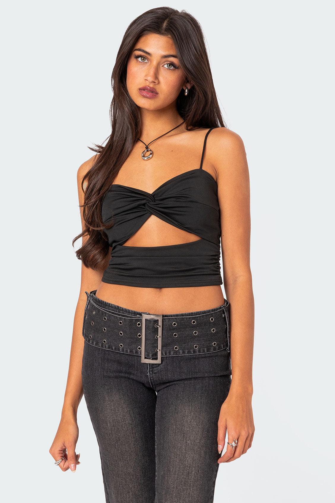 Twist Front Gathered Cut Out Tank Top Product Image