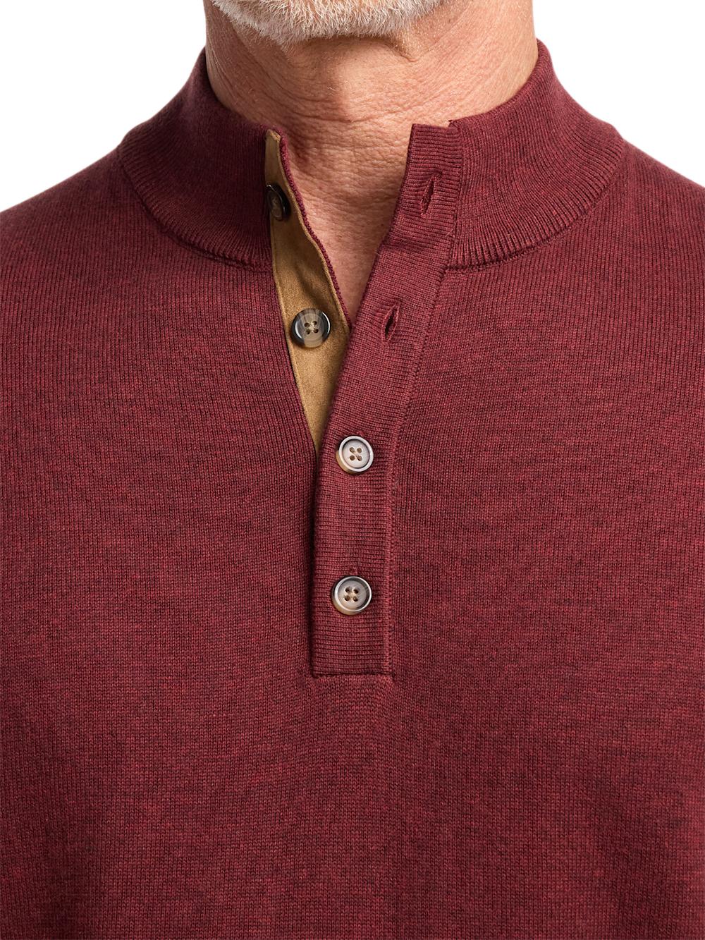 Supima Cotton Four Button Mock Neck Sweater - Burgundy Product Image