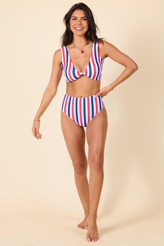 American Dreams Red, White, and Blue Striped High Waisted Bikini Bottoms FINAL SALE Product Image