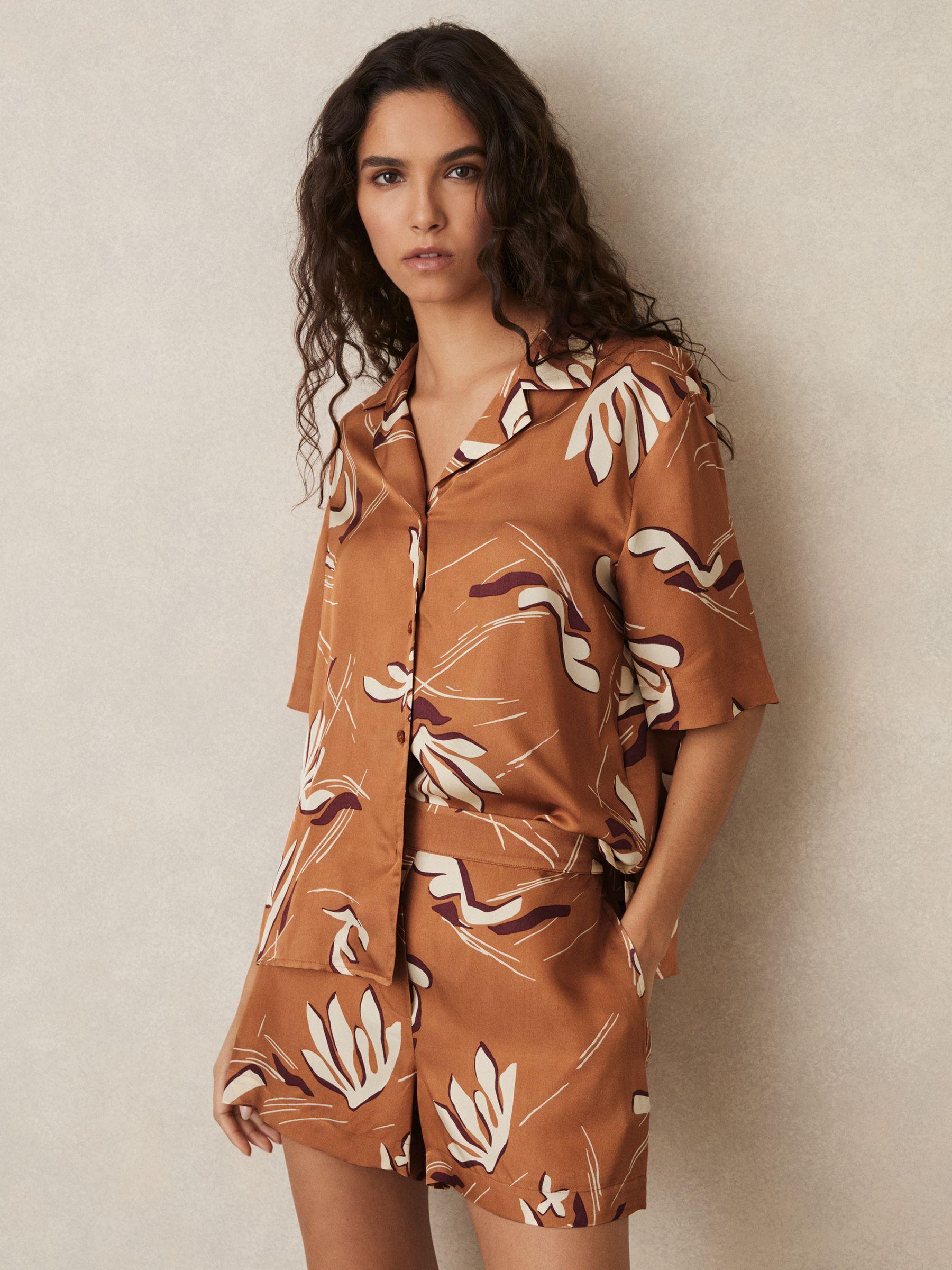 Printed Twill Shorts in Orange Product Image