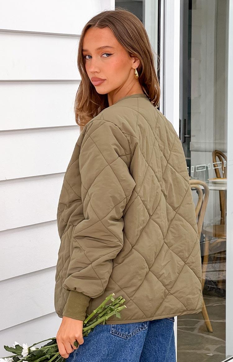 Steph Khaki Quilted Bomber Jacket Product Image