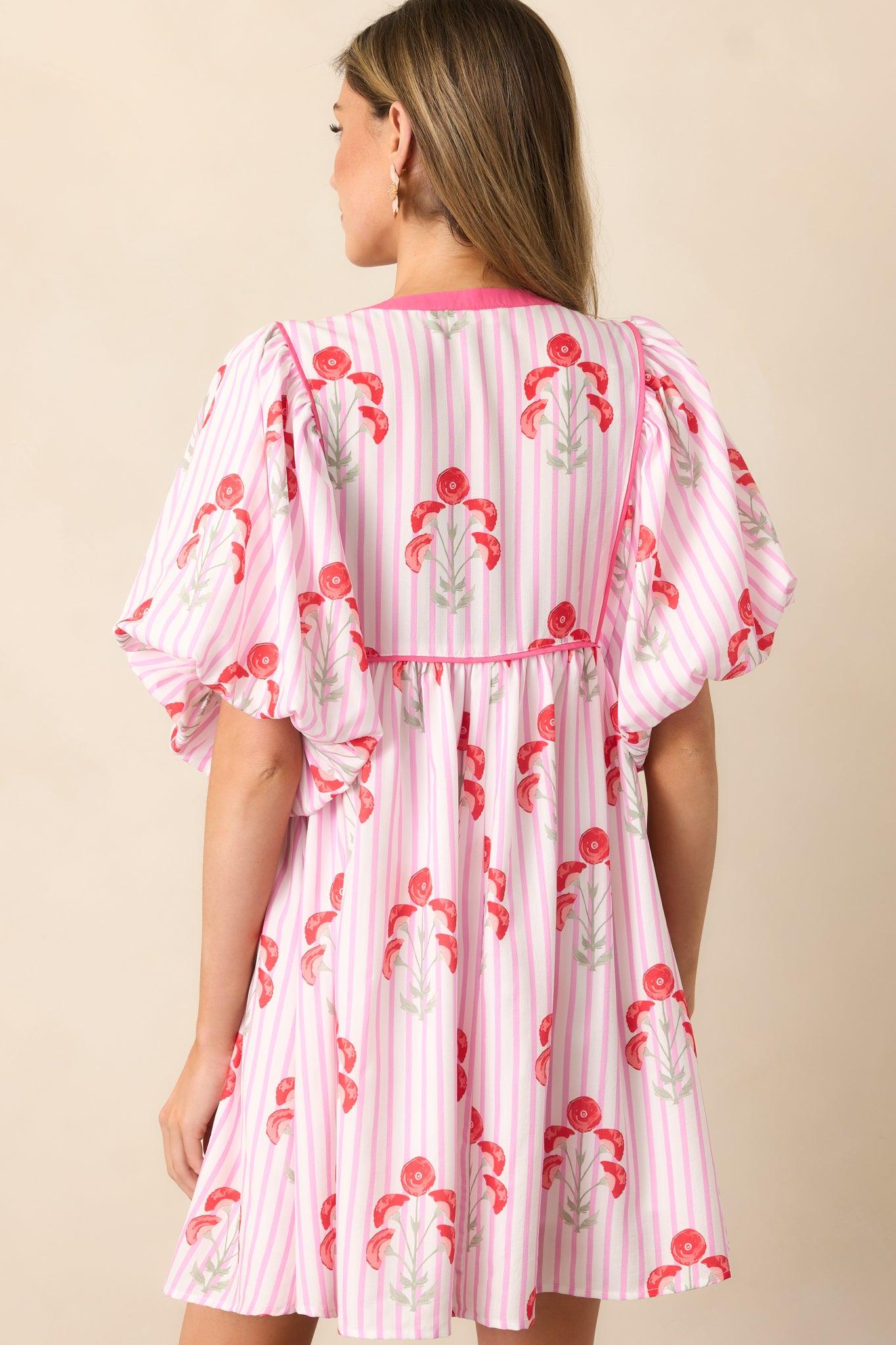 Bunches Of Love Pink Puff Sleeve Mini Dress Product Image