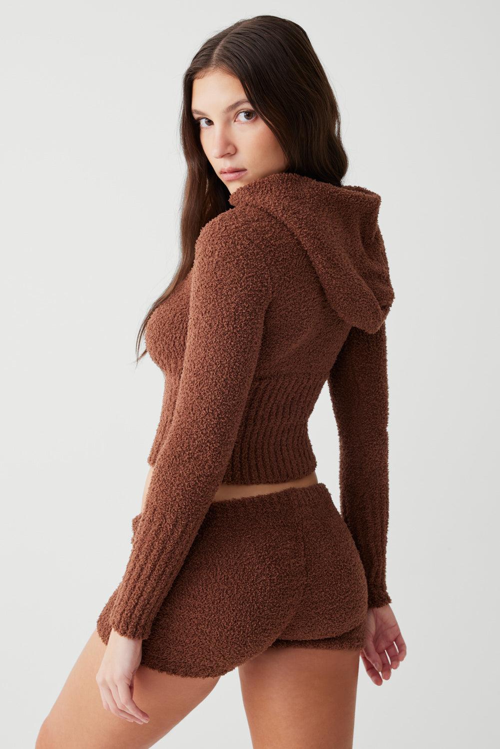Harlowe Fuzzy Zip Up Hoodie - Chocolate Lily Product Image