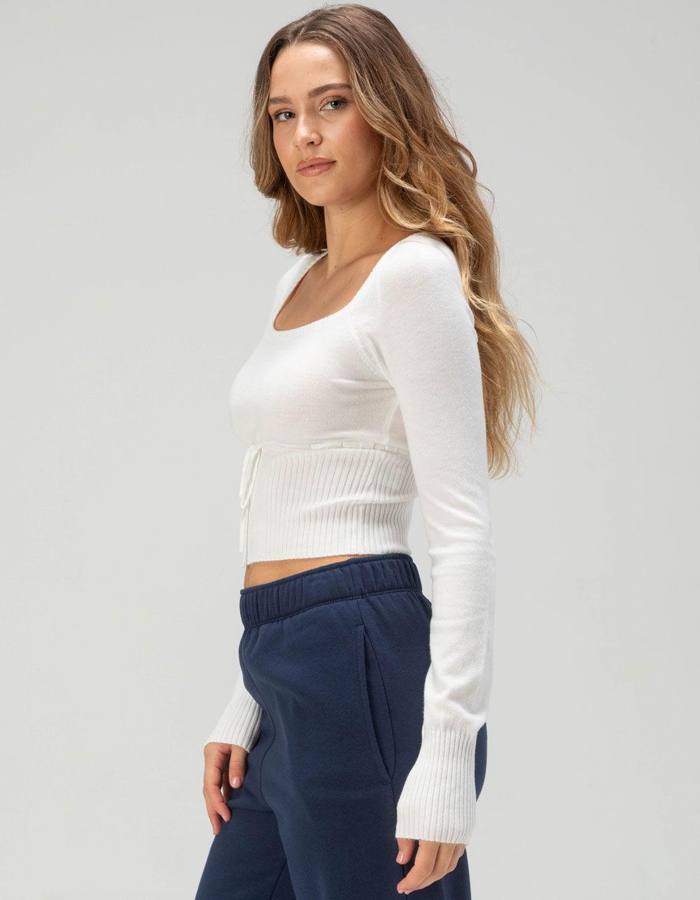 LOVE TREE Womens Ribbon Rib Sweater - WHITE Product Image