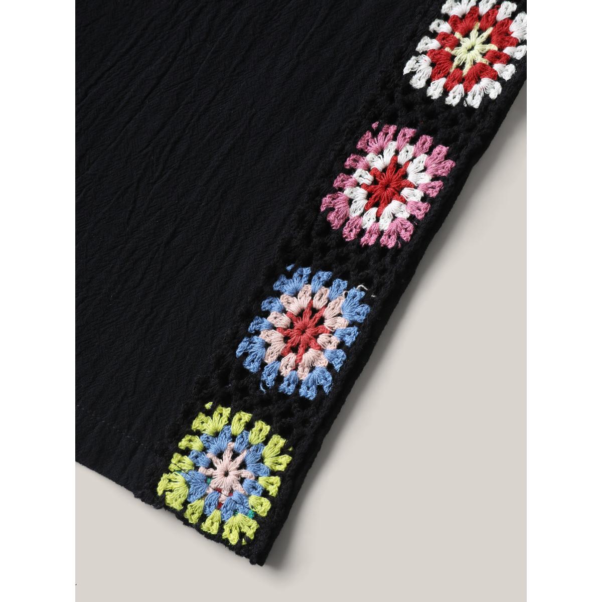 Plus Size Shirred Waist Wide-Leg Spliced Pants Women Black Boho Wide Leg Mid Rise Vacation Pants BloomChic 10/M Product Image