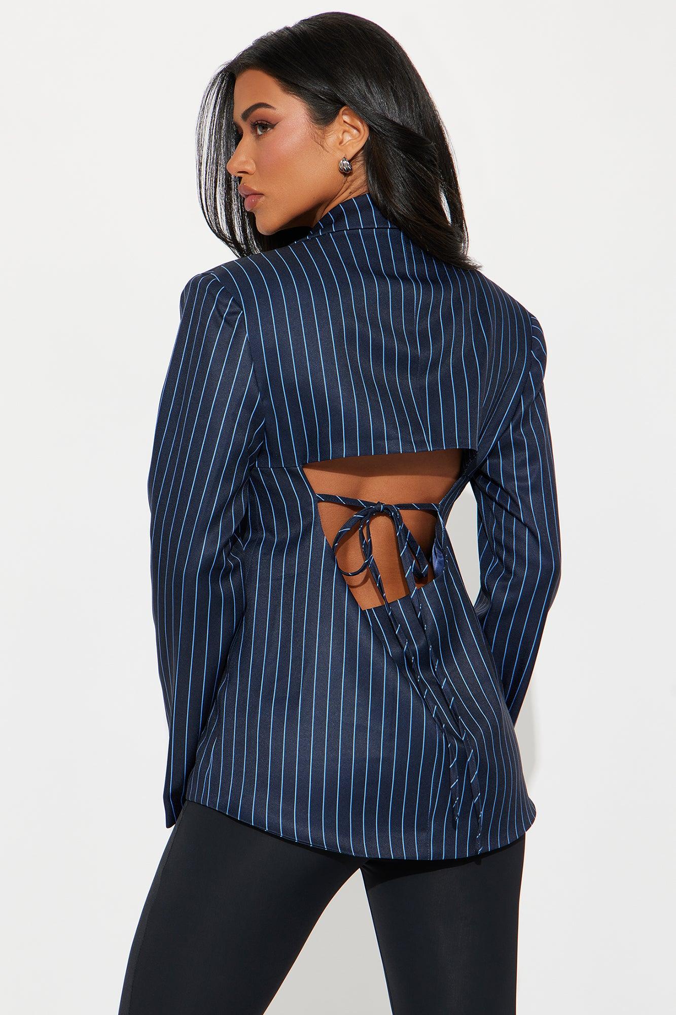 Make It Easy Pinstripe Blazer - Navy Product Image
