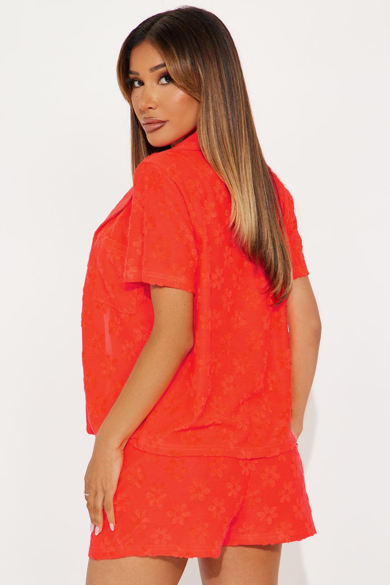 Bedroom Chill French Terry Embossed PJ Short Set - Orange Female Product Image
