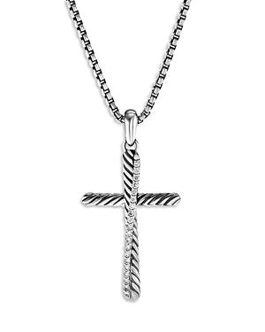 Womens Crossover Cross Pendant in Sterling Silver with Diamonds, 30.2mm Product Image
