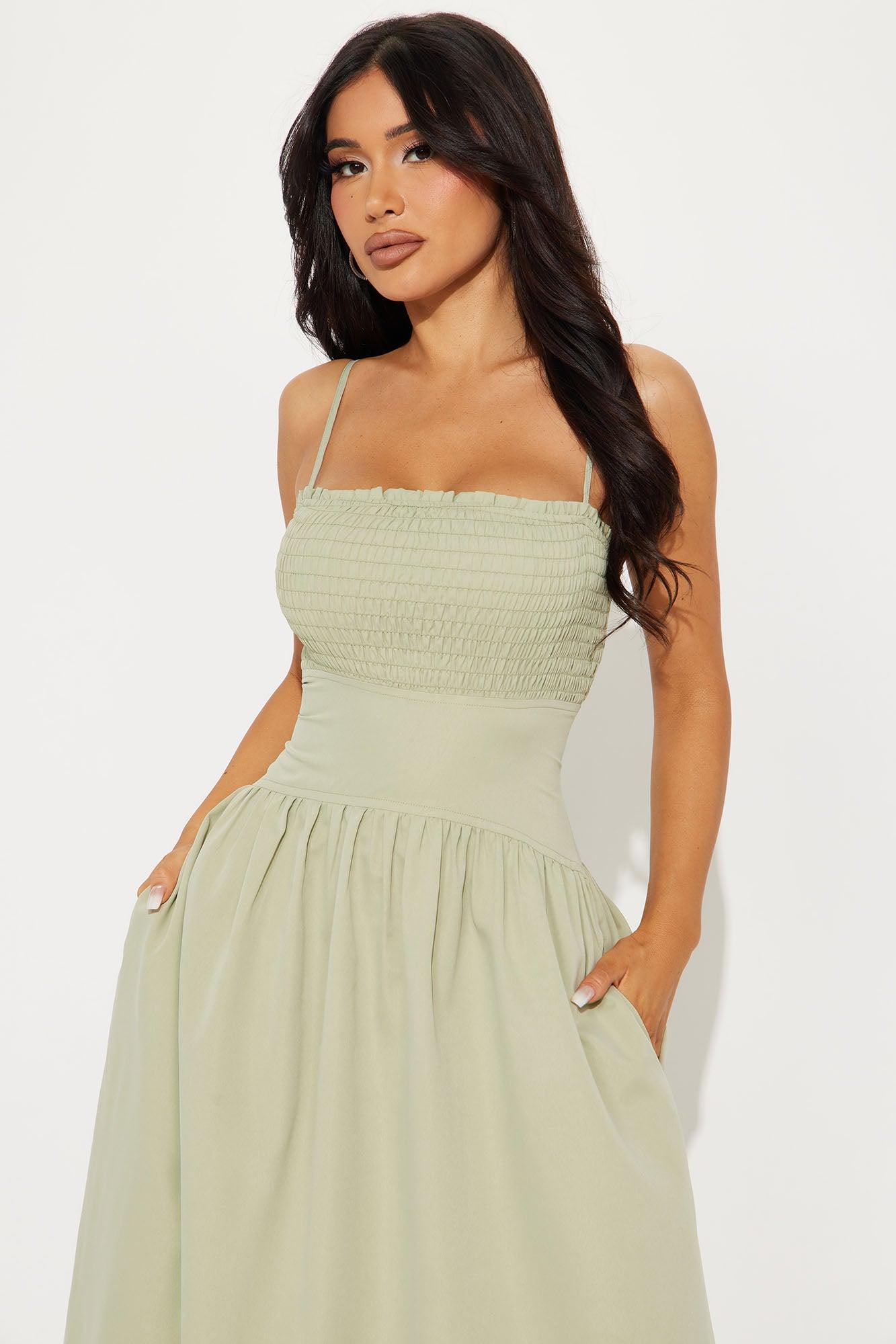 Blessing You Smocked Midi Dress - Sage Product Image