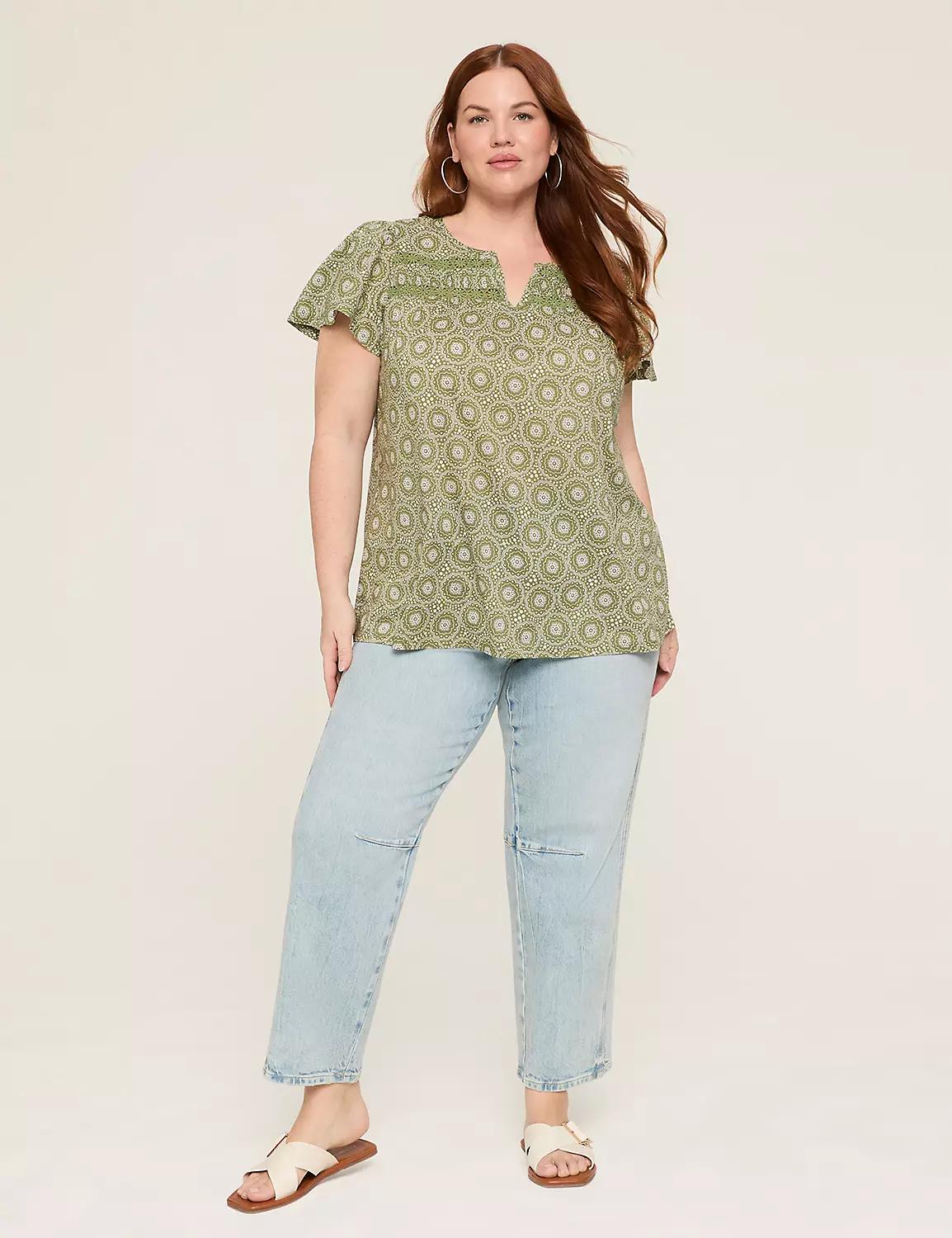 Knit & Woven Lace-Trim Top Product Image