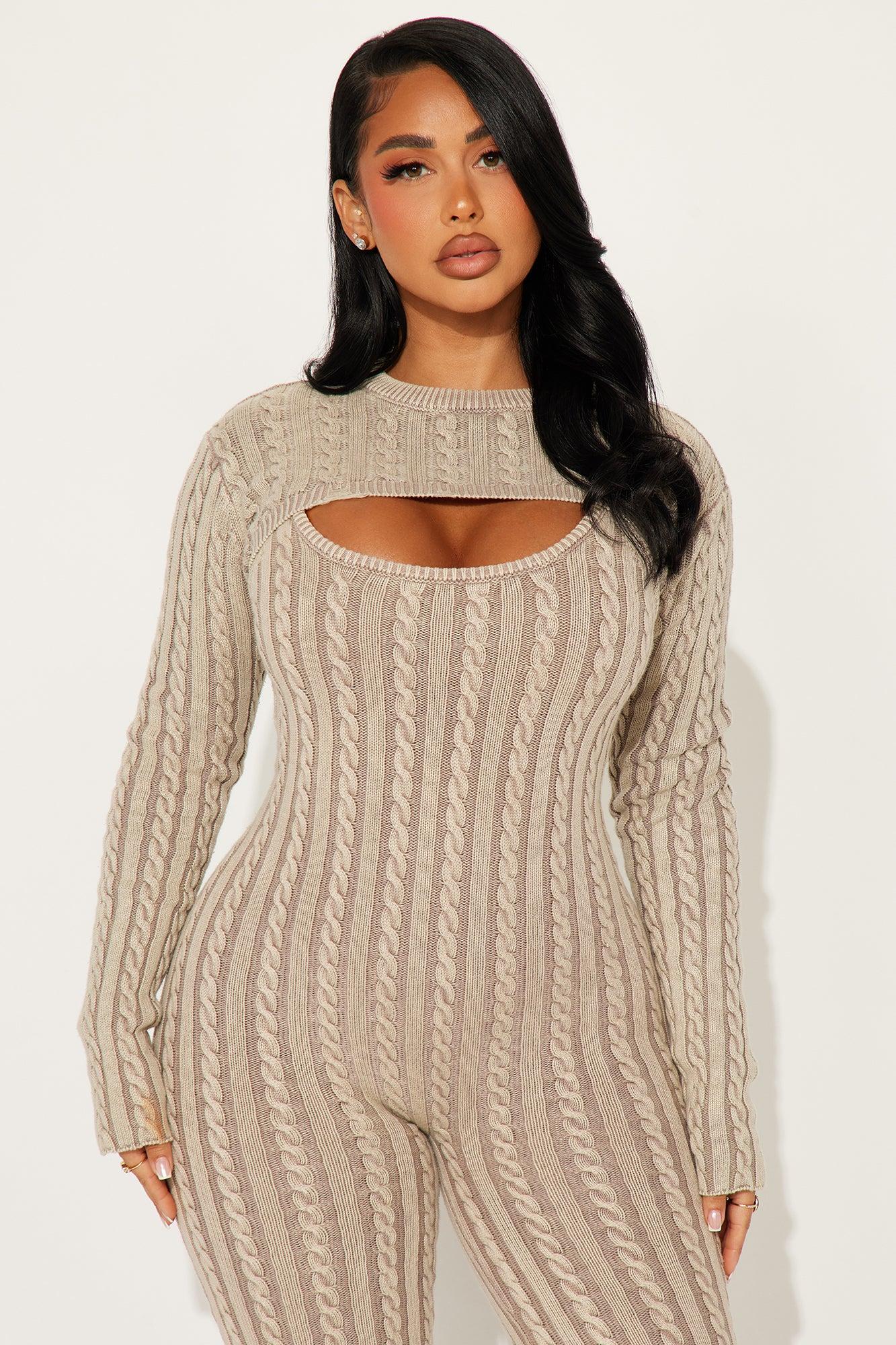 Kaycee Washed Sweater Jumpsuit Set - Grey Product Image