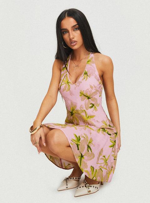 Alcedo Halter Mini Dress Pink / Green Product Image