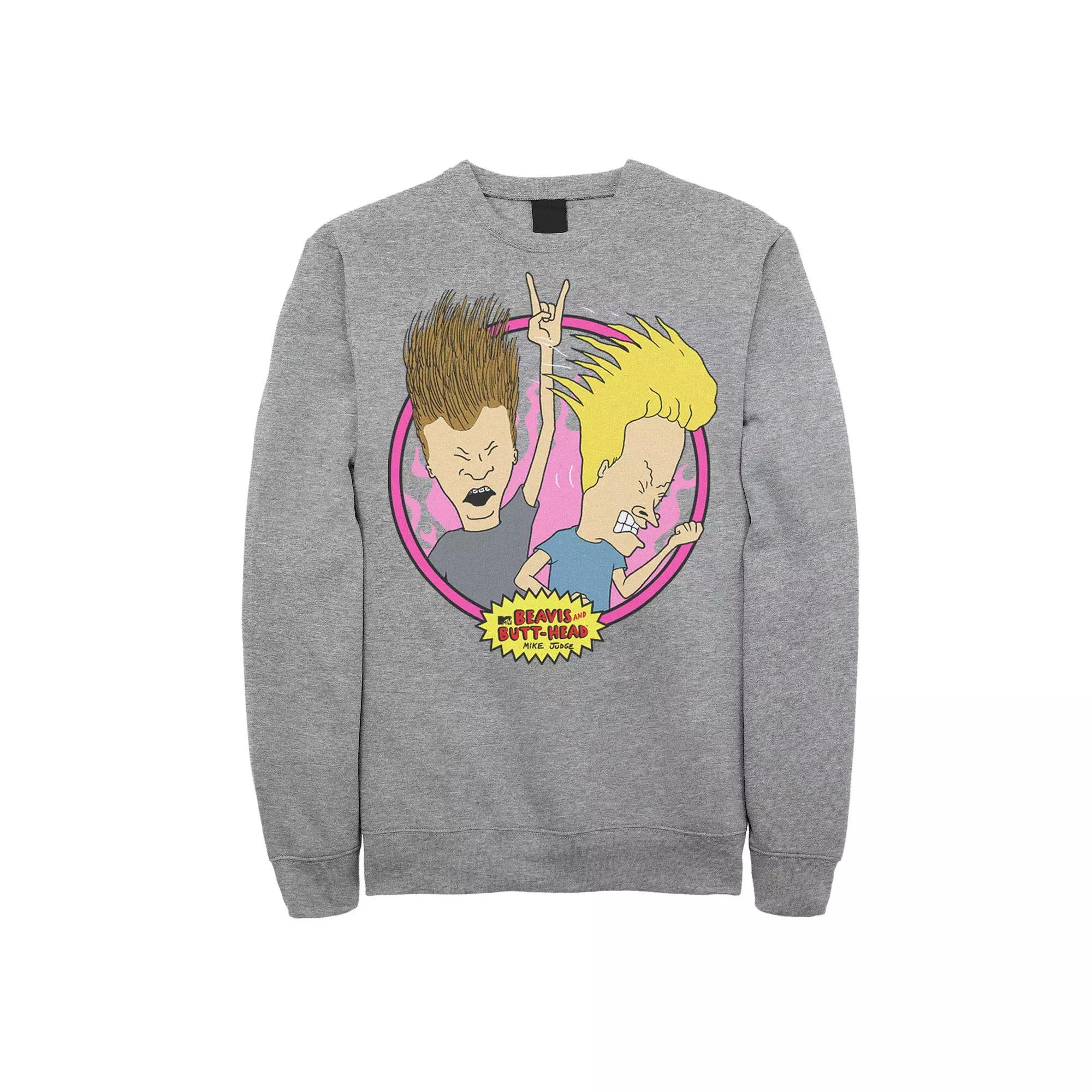 Men's Beavis & Butthead Rock N Roll Circle Portrait Sweatshirt,  Product Image