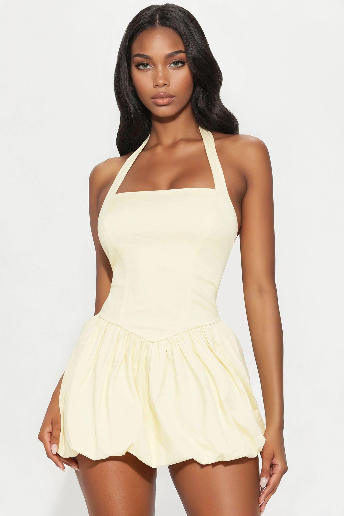 Charlotte Bubble Mini Dress - Yellow Female Product Image