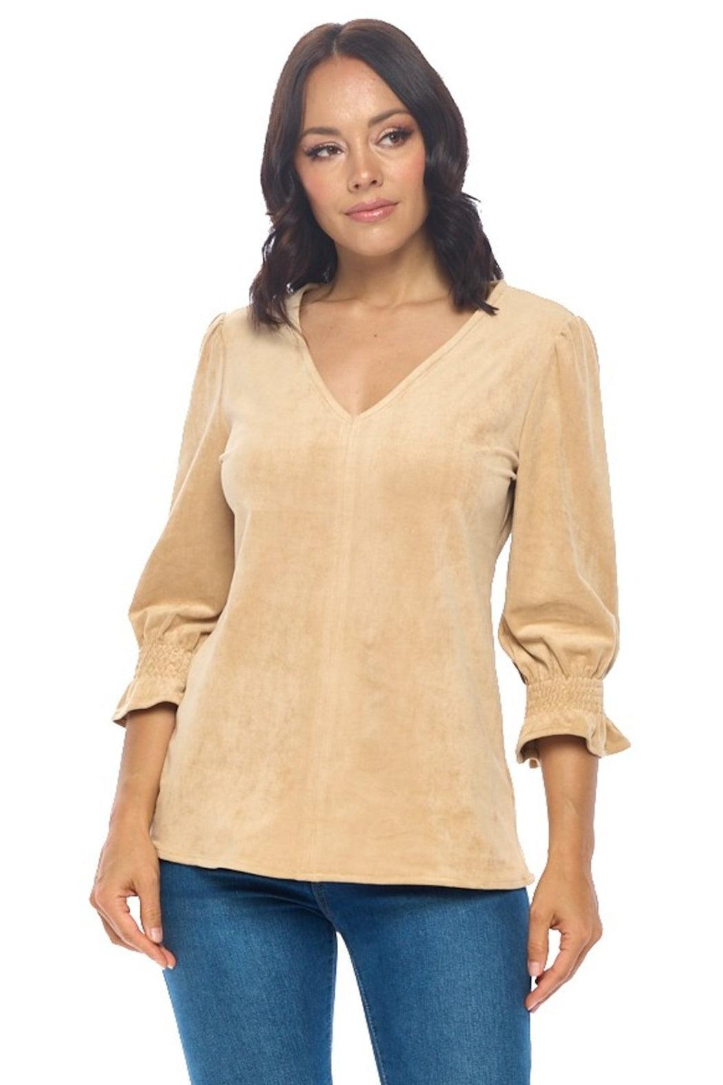 Faux Suede V-Neck Top Product Image