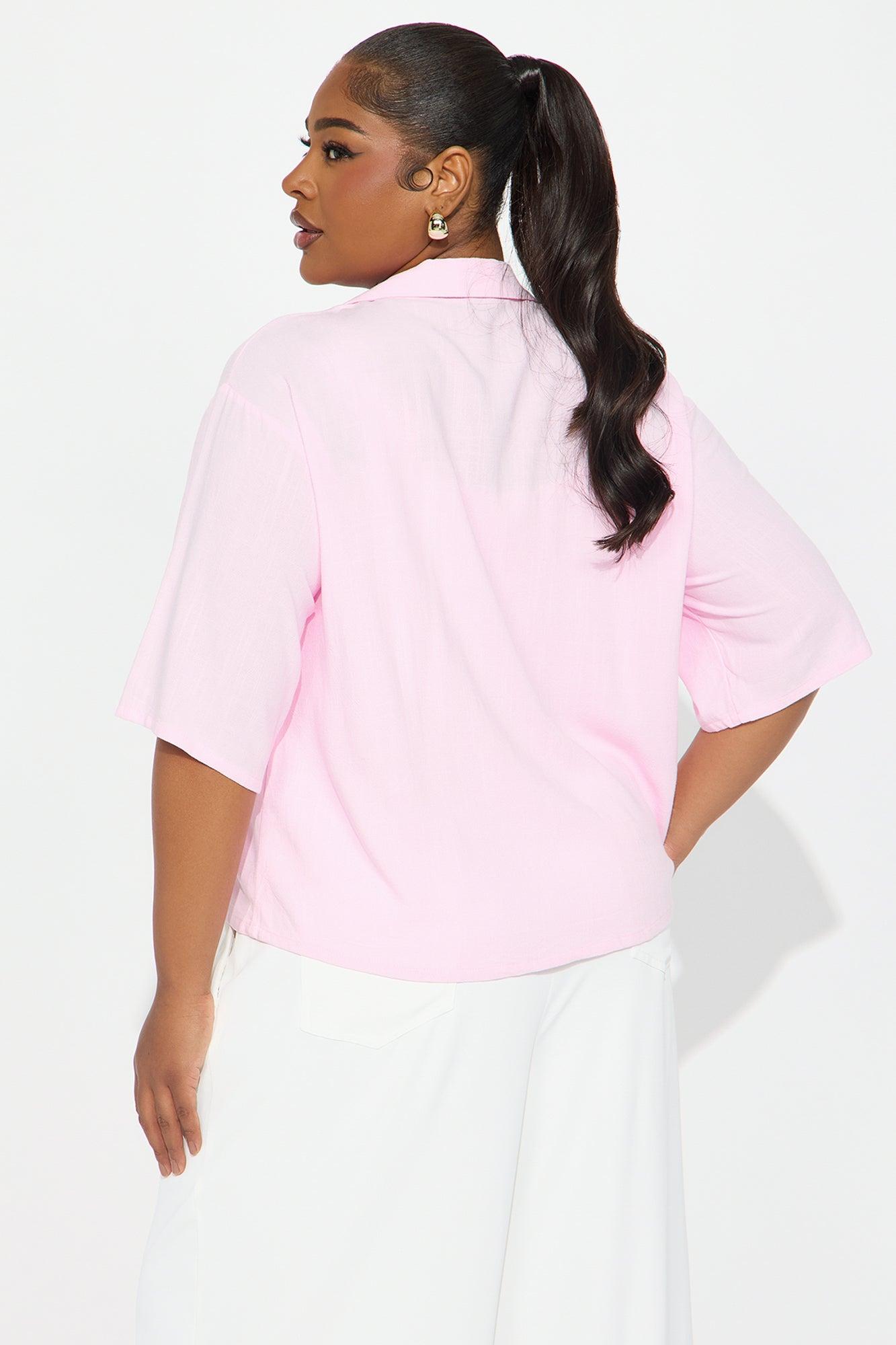 Sand In My Hair Linen Button Up Shirt - Pink Female Product Image
