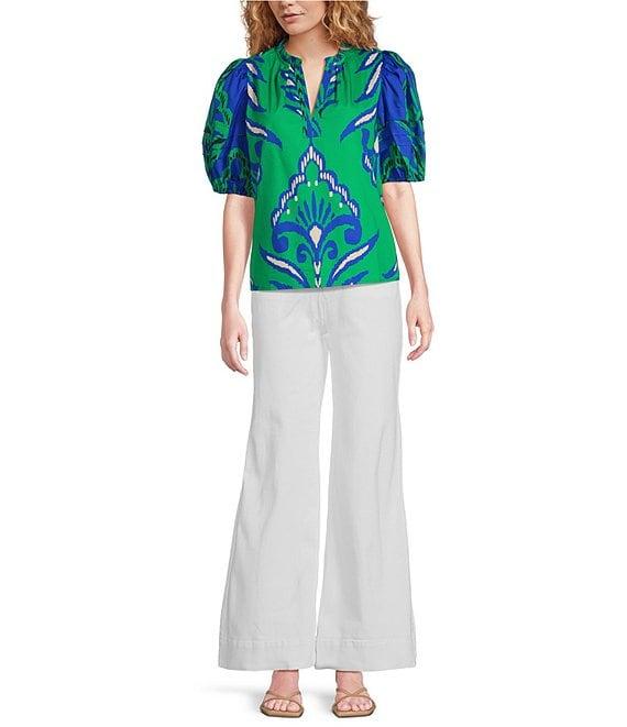 tyler boe Jenna Split V-Neck Ruffle Short Puff Sleeve Top Product Image