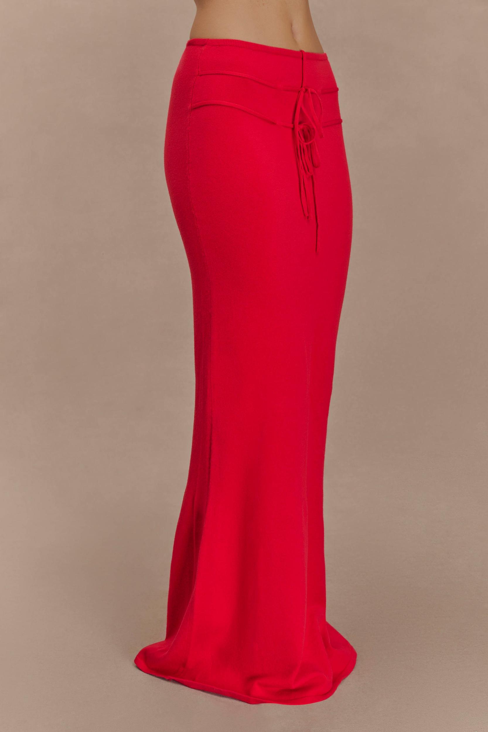 Polly Knit Maxi Skirt - Red Product Image