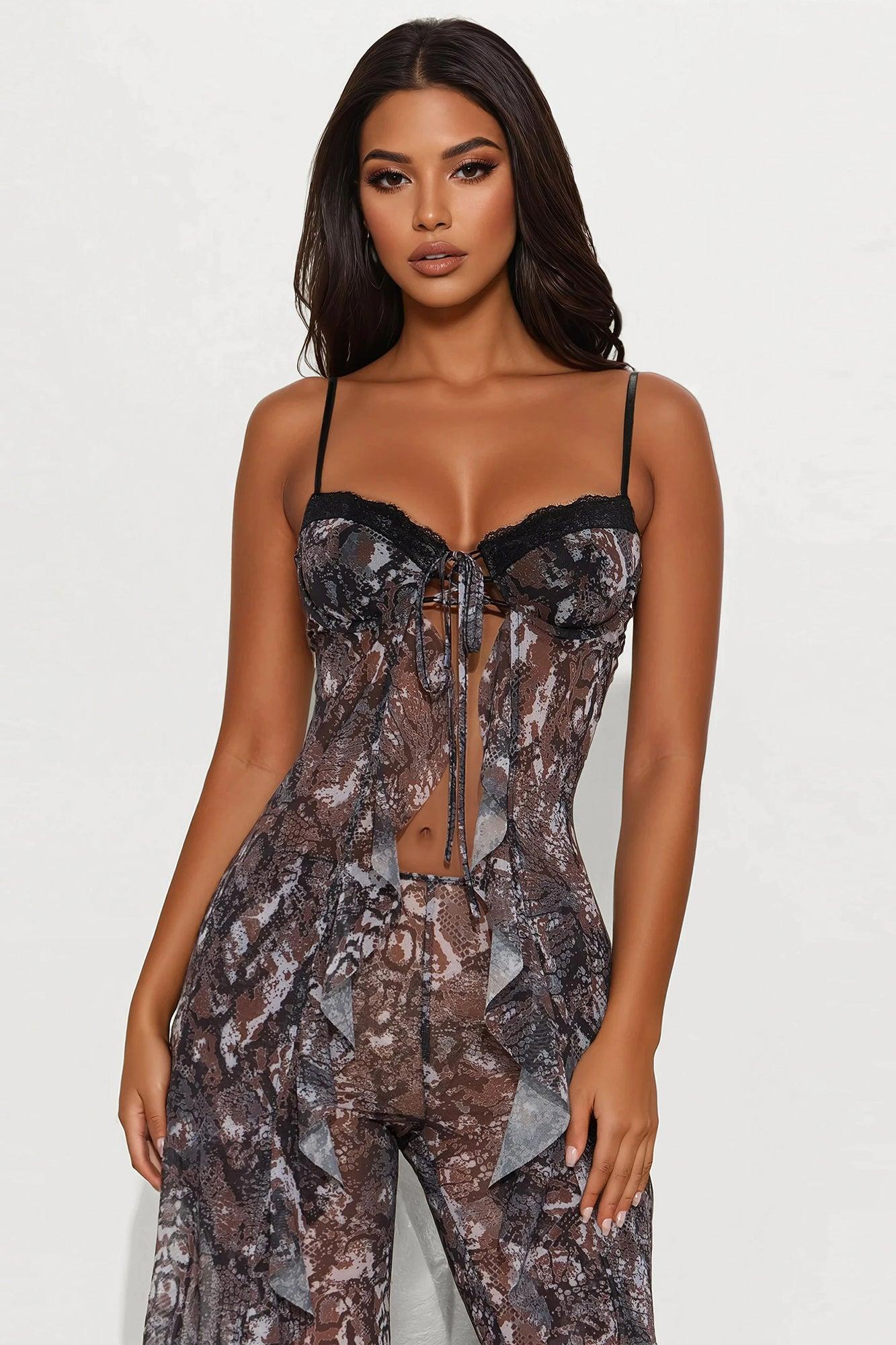 Exotic Nights Animal Print Pant Set - Black/combo Product Image