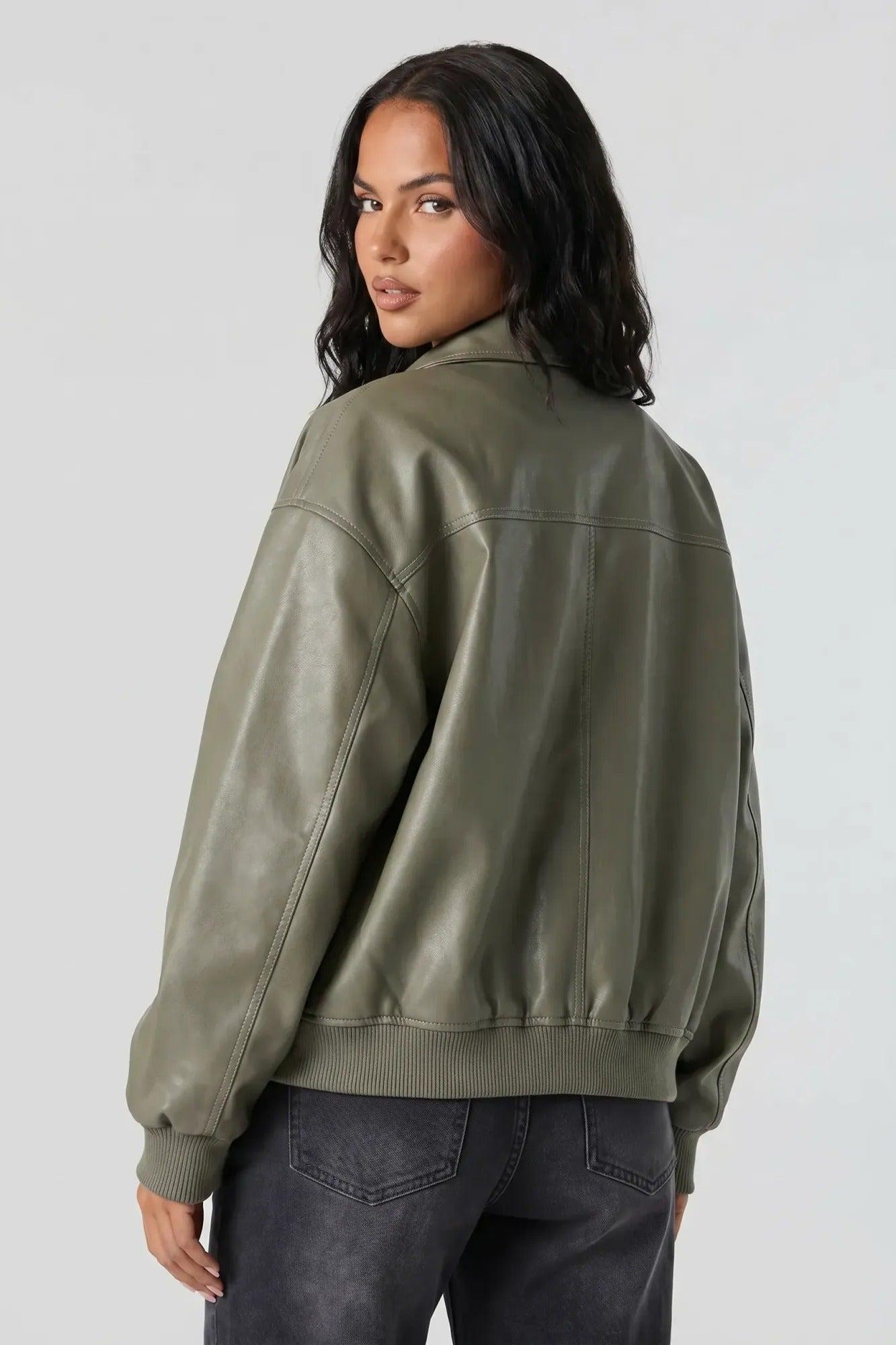 Oversized Faux Leather Jacket Female Product Image