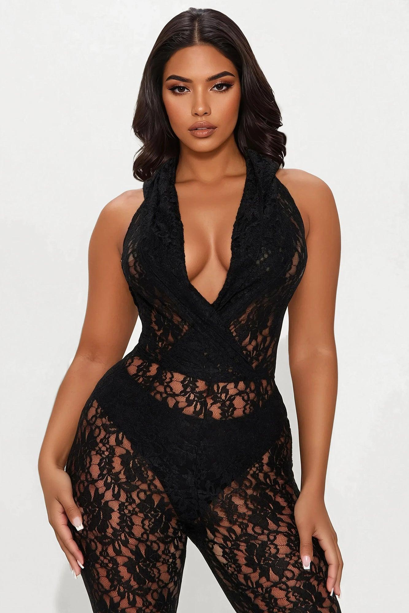 Raquella Lace Flare Jumpsuit - Black Product Image