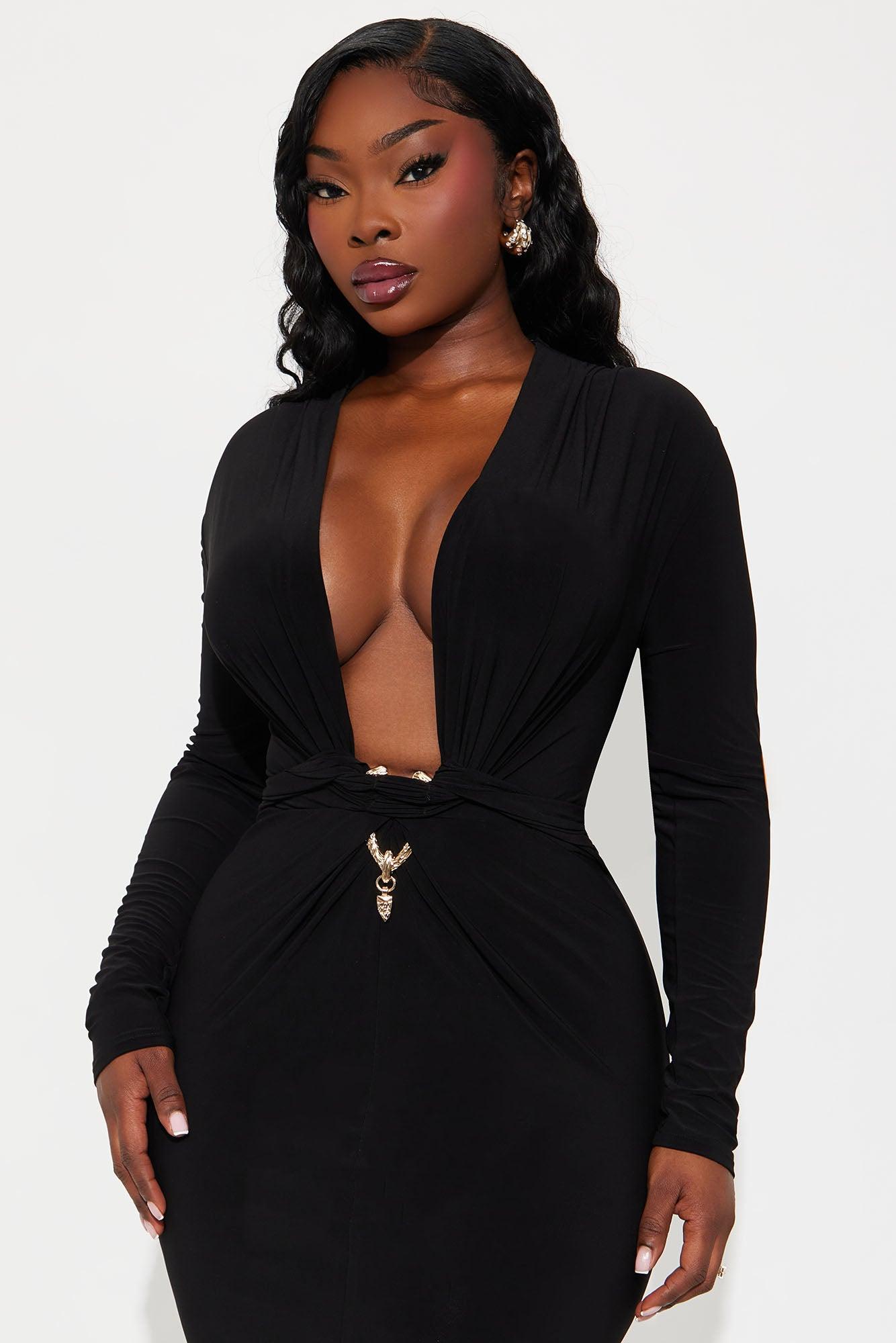 Sultry Nights Long Sleeve Maxi Dress - Black Female Product Image