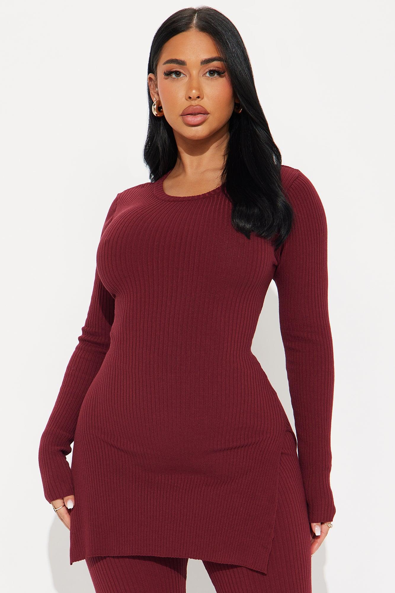 Hidden Agenda Sweater Legging Set - Burgundy Product Image