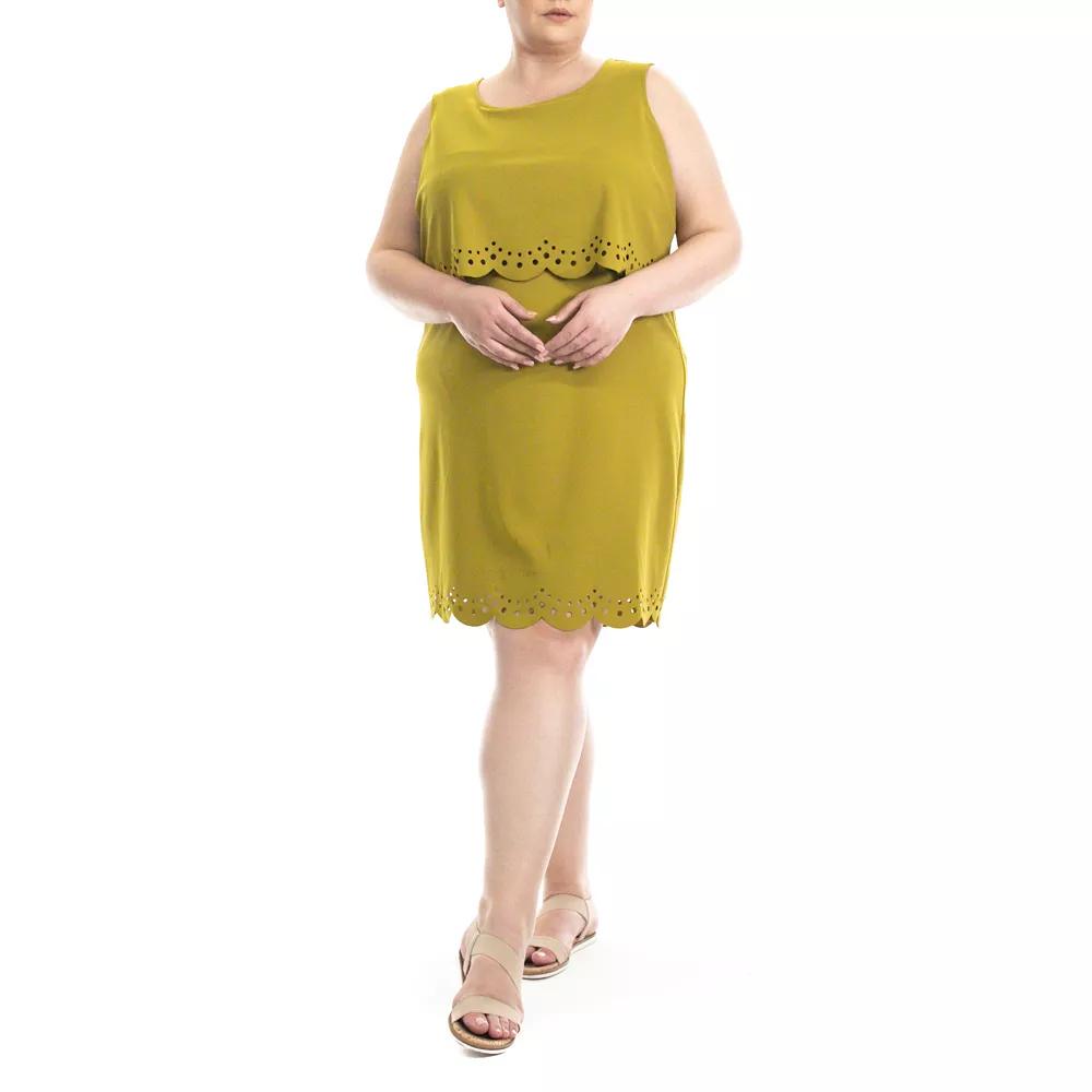 Plus Size Nina Leonard Popover Crepe Dress, Women's, Size: 2XL, Green Product Image