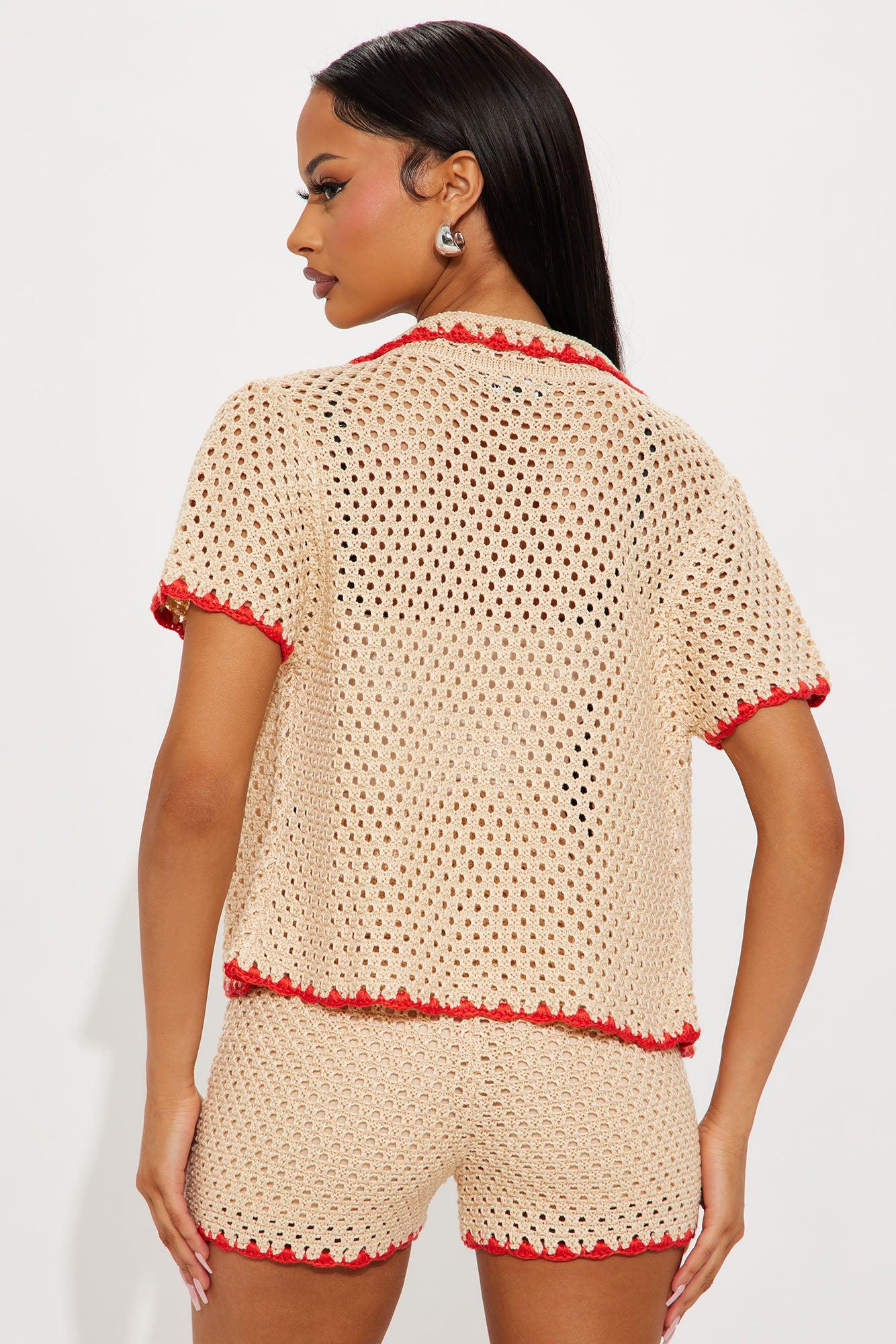 Fresh Breeze Crochet Short Set - Red/combo Product Image