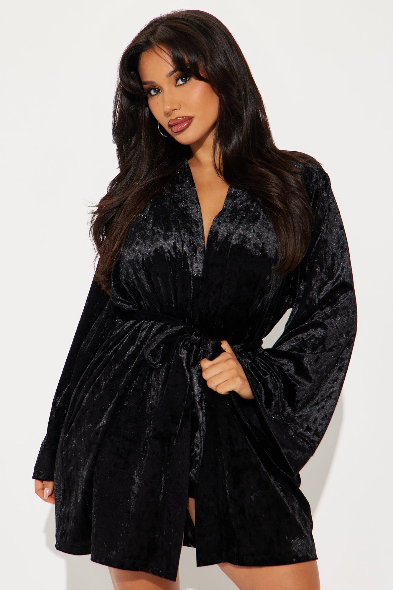 Rachel Velvet Luxe PJ Robe Set - Black Product Image