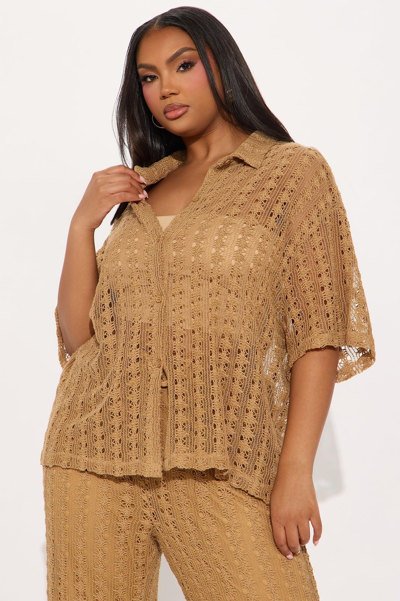 Kara Crochet Pant Set - Taupe Product Image