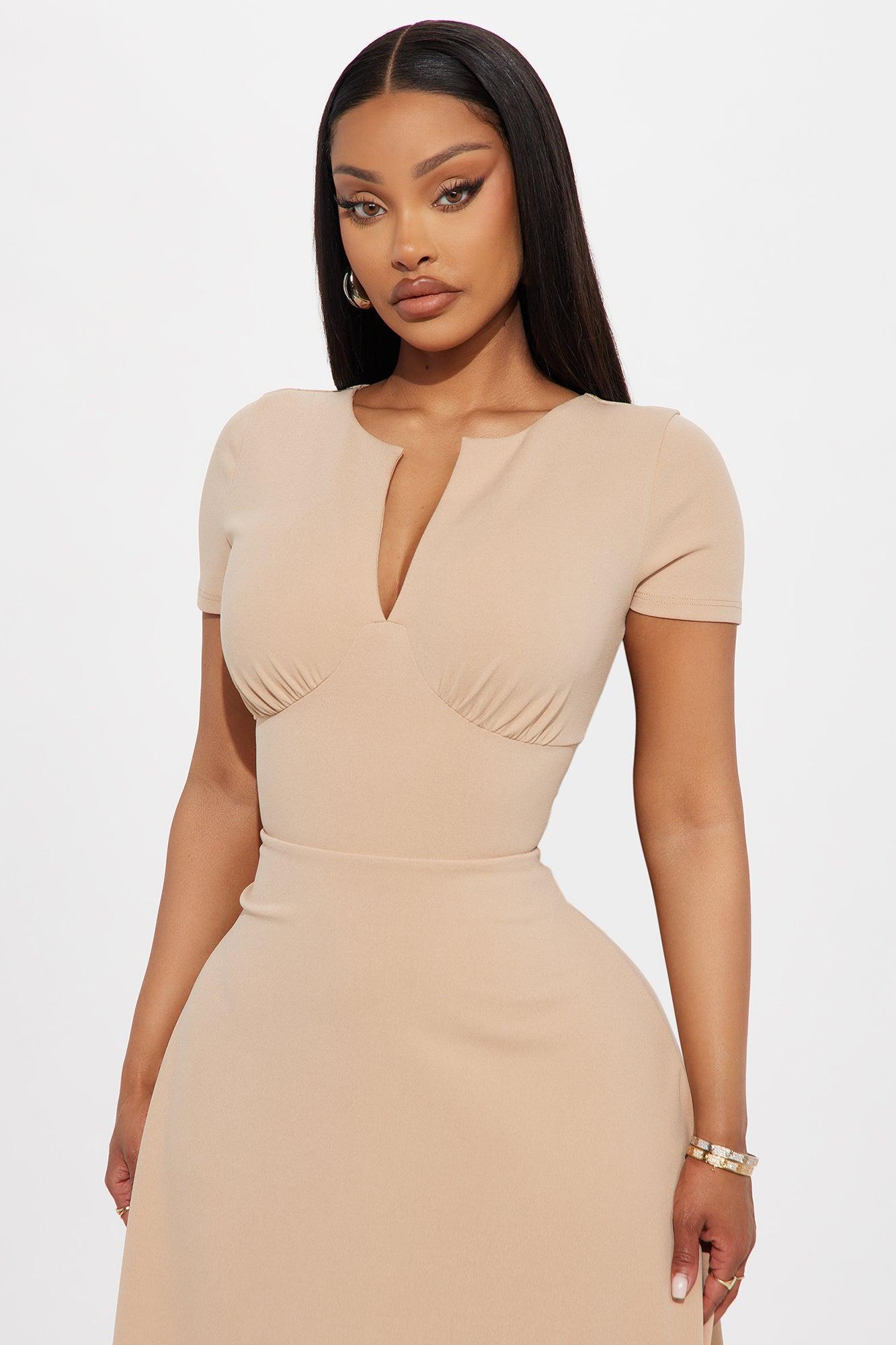 Charolette Short Sleeve Midi Dress - Taupe Product Image