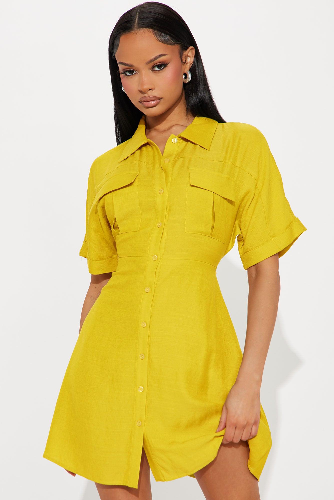 Penny Mini Shirt Dress - Mustard Female Product Image