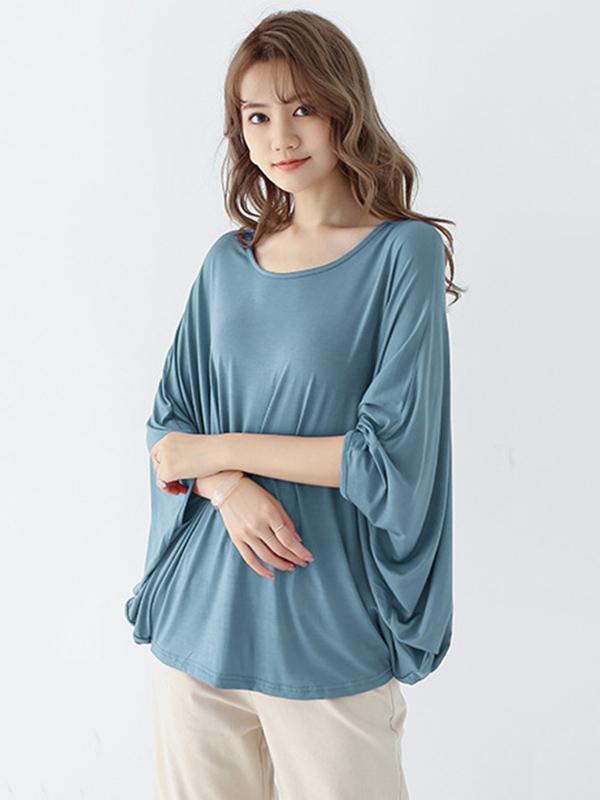 Vintage Loose Round-Neck Batwing Sleeves Shirts Product Image