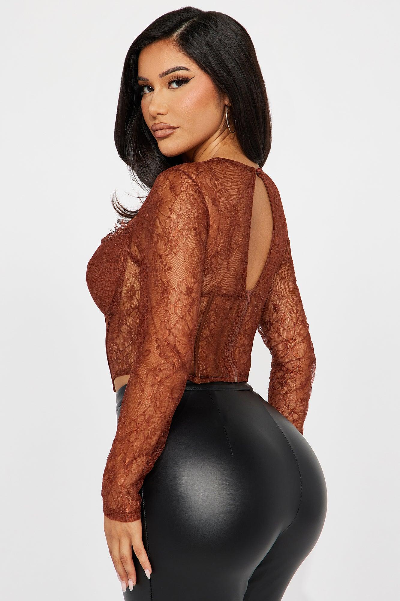 Lingering Feelings Lace Corset Top - Brown Product Image
