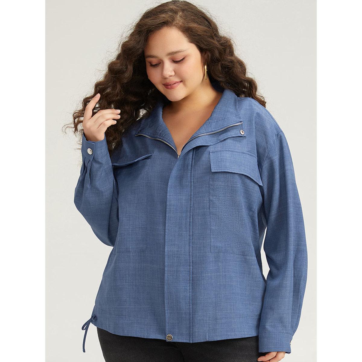 Plus Size Plain Flap Pocket Zipper Lapel Collar Coat Women Stone Casual Plain Ladies Dailywear Winter Coats BloomChic 18-20/2X Product Image