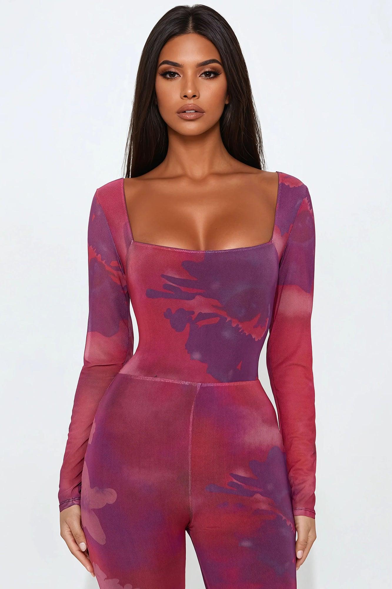 Lost In The Trance Mesh Jumpsuit - Raspberry/Combo Product Image