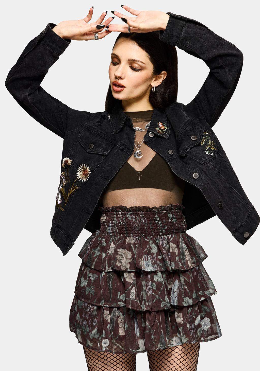 Dusha Garden Print Chiffon Ruffle Mini Skirt Product Image