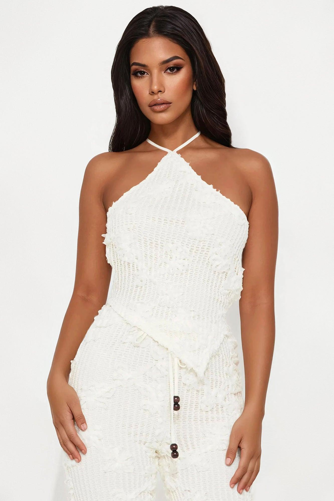 Dream In Ivory Fishnet Pant Set - Ivory Female Product Image