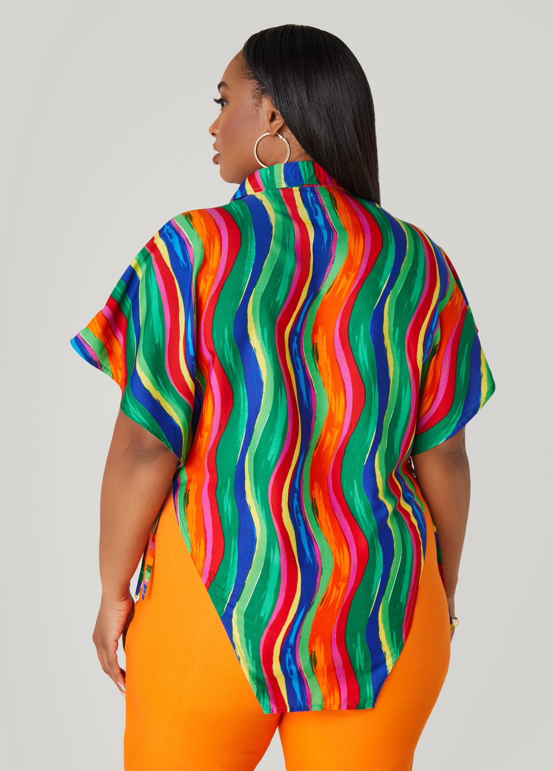 Plus Size Swirl Print Open Sides Shirt Ashley Stewart Product Image